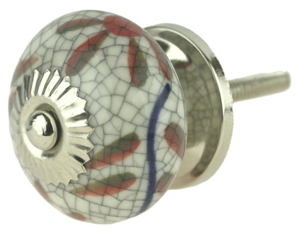 White Cracked Ceramic Knob with Red and Blue Floral Design
DL-RCK-0013