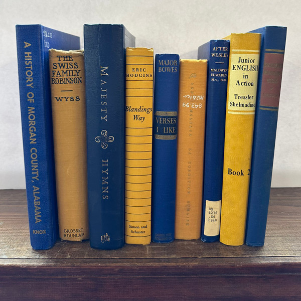 Decorative Book Stack of 9 Books - Blue and Yellow
