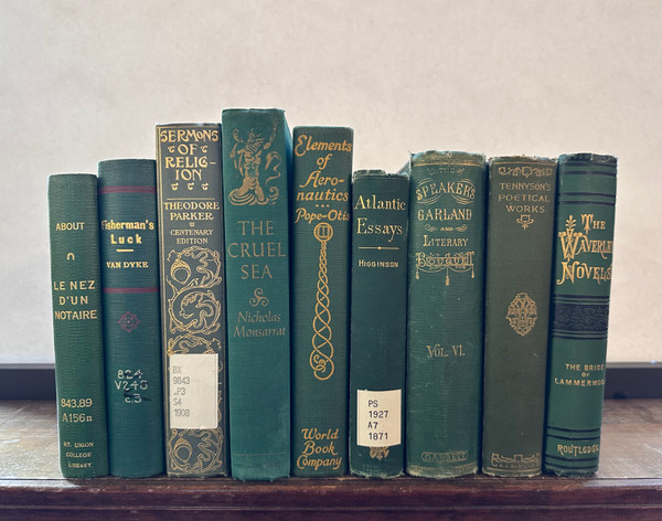 Decorative Book Stack of 9 Books- Green and Gold