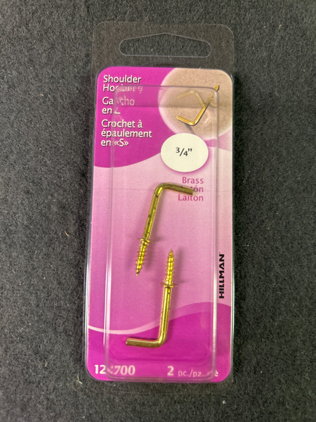 (5 Pack) 3/4 inch Brass Shoulder Hook 2-pc