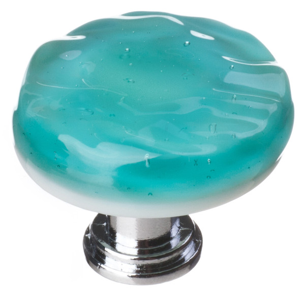 Sietto Glacier aqua round knob with polished chrome base