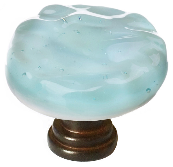 Sietto Glacier light aqua round knob with oil rubbed bronze base