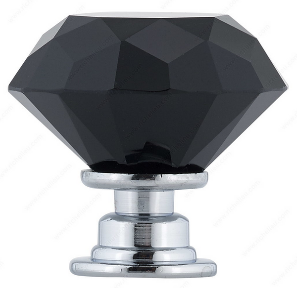 Richelieu Modern Crystal Knob - 3030 - Chrome, Black - 40 mm