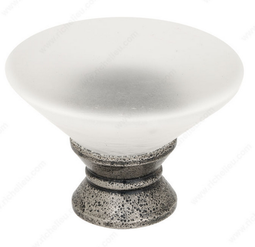 Richelieu Modern Murano Glass Knob - 153 - Pewter, Frosted Clear - 36 mm