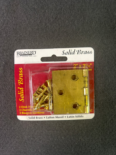 (12 Pack) Pair Solid Brass Desk Hinges 2" x 3-1/16"