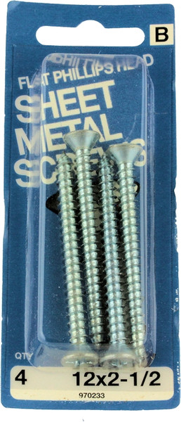 (12 Pack) #12 x 2-1/2" Flat Head Phillips Sheet Metal Screws - 4 Pack