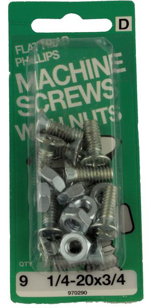 (12 Pack) 1/4-20 X 3/4" Flat Head Machine Screws With Nuts 9-Pack