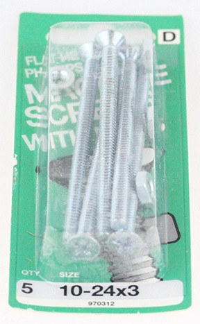 (12 Pack) Flat Head Machine Screw - 10-24 x 3" - 5 Pack