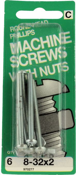 (12 Pack) Round Head Phillips Machine Screws with Nuts 8-32x2 6 Pack