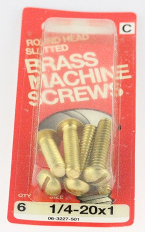 (12 Pack) Round Head, Slotted Brass Machine Screw - 1/4-20 x 1" - 6 Pack