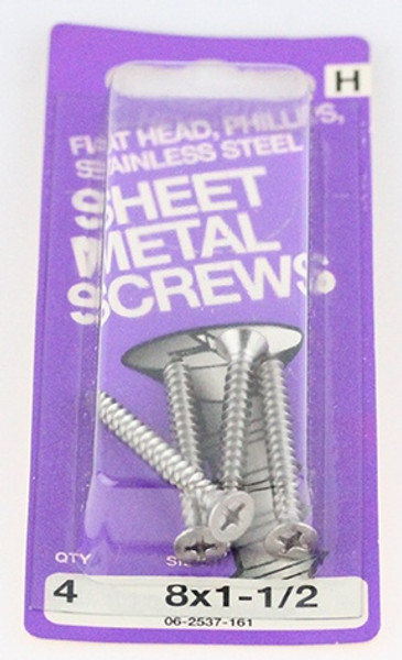 (12 Pack) Stainless Flat Head Phillips Sheet Metal Screw - 8 x 1 1/2" - 4 Pack
