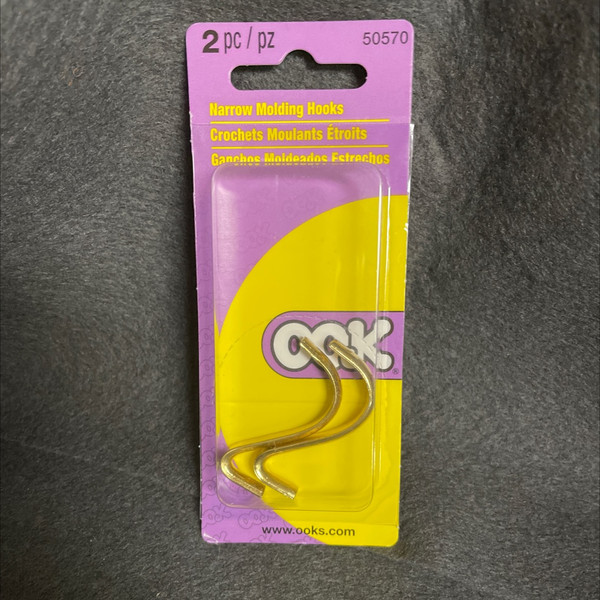 (12 Pack) Case Lot (144) Narrow Molding Hooks (2-Pcs) Brass Plated