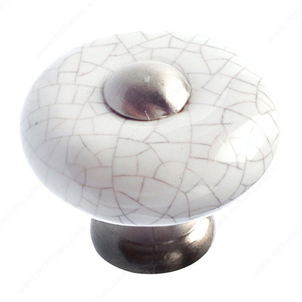 Ecletic Ceramic and Metal Knob - 3347 - Crackle White, Brushed Nickel