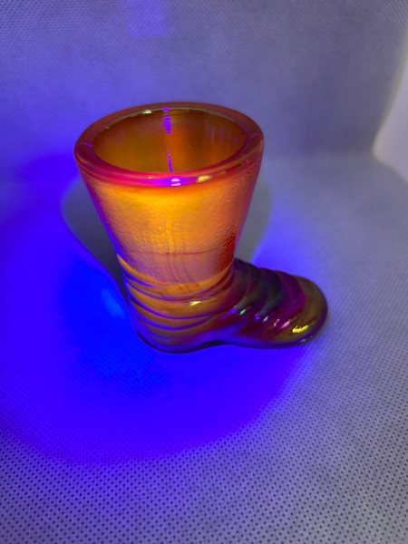 Boot Toothpick Red Slag Iridescent Glass