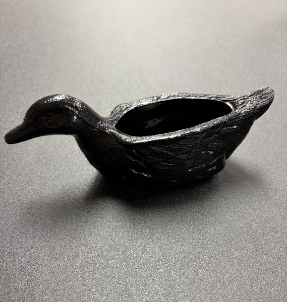 Glass Duck Trinket Dish Black Amethyst