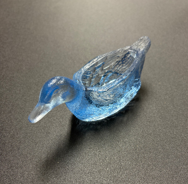 Glass Duck Trinket Dish Light Blue
