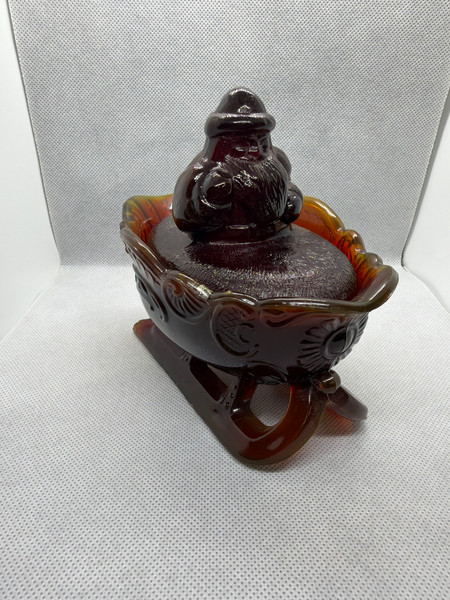Santa on Sleigh Candy Dish Amberina Glass