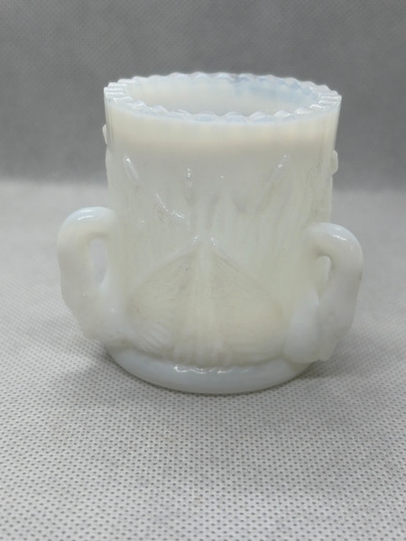 Three Swan Toothpick Holder Milk White Glass