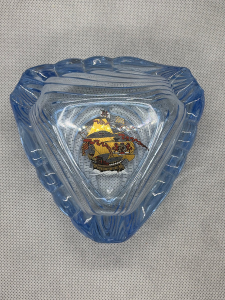 Caprice Triangle Ashtray Light Blue Glass Sailing Ship