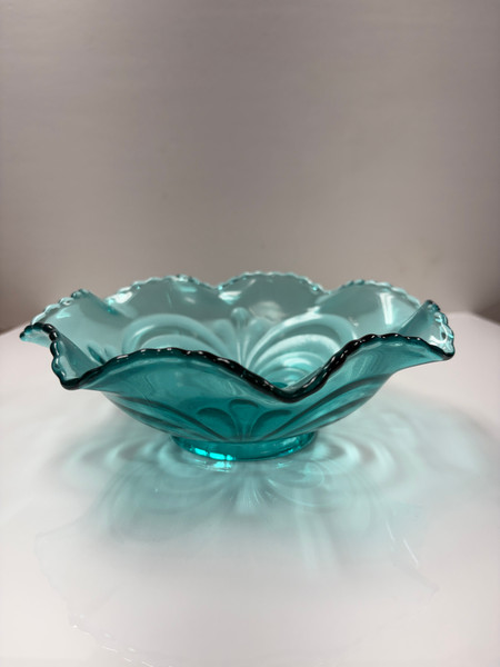 L.E. Smith Glass Aquamarine Scroll Bowl in Original Box