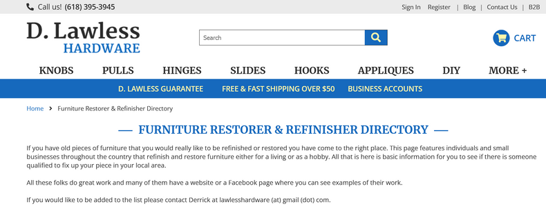 D. Lawless Starts a Furniture Restorer and Refinisher Directory