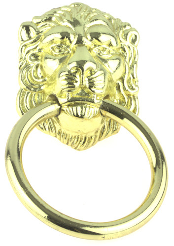 2-3/8" Lion Head Design Ring Pull Polished Brass