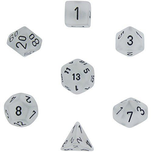 Chessex Dice Polyhedral 7Die Frosted Dice Set Clear with Black by