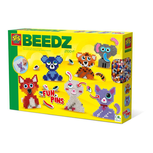 Beedz Children's Iron-on Beads FunPins Animals Mosaic Kit 2100 Beads (06308)