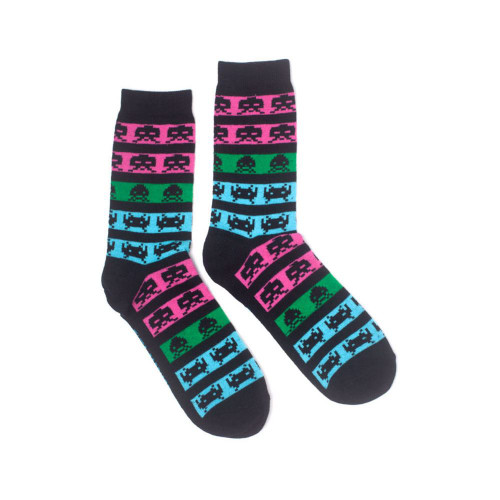 Space Invaders Neon Colours Crew Socks Black (CR424263SPI-43/46)