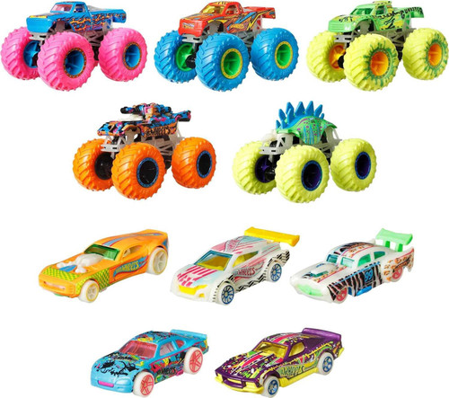Hot Wheels - Monster Trucks Glow In The Dark Car Bundle Kids Toy