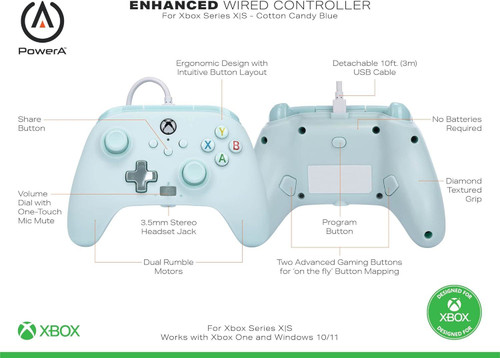PowerA Enhanced Wired Xbox X Controller - Cotton Candy Blue