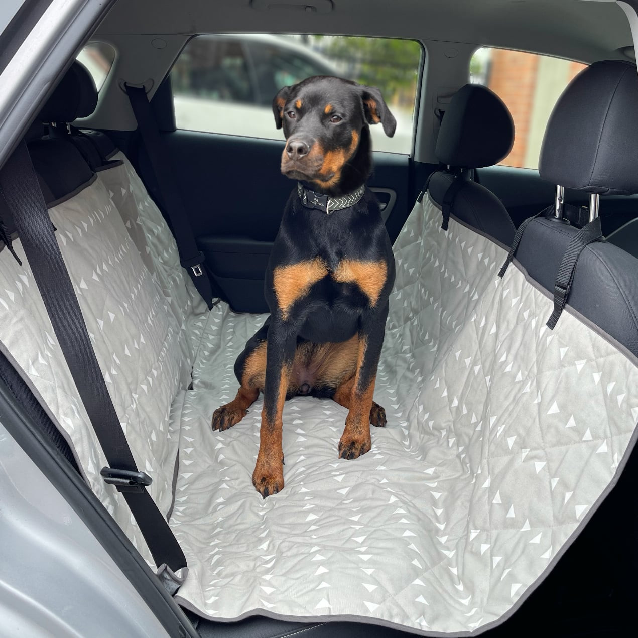 Light Gray 3-in-1 Dog Car Seat Cover Hammock Quilted Water
