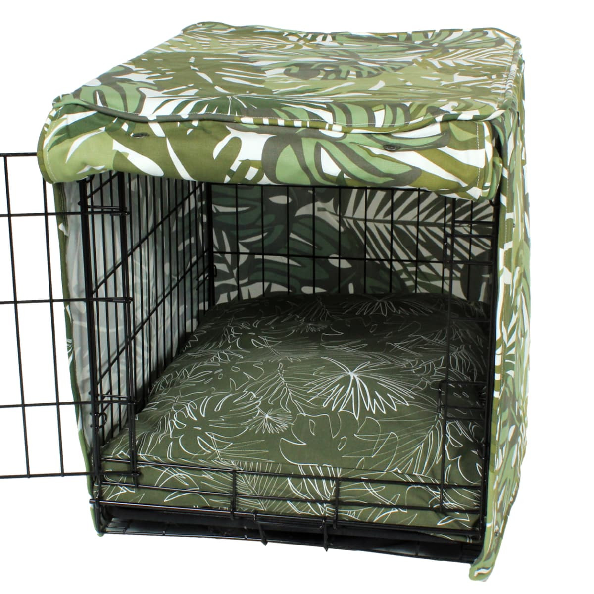 Green Tropical Leaves Breathable 100% Cotton Dog Crate Cover