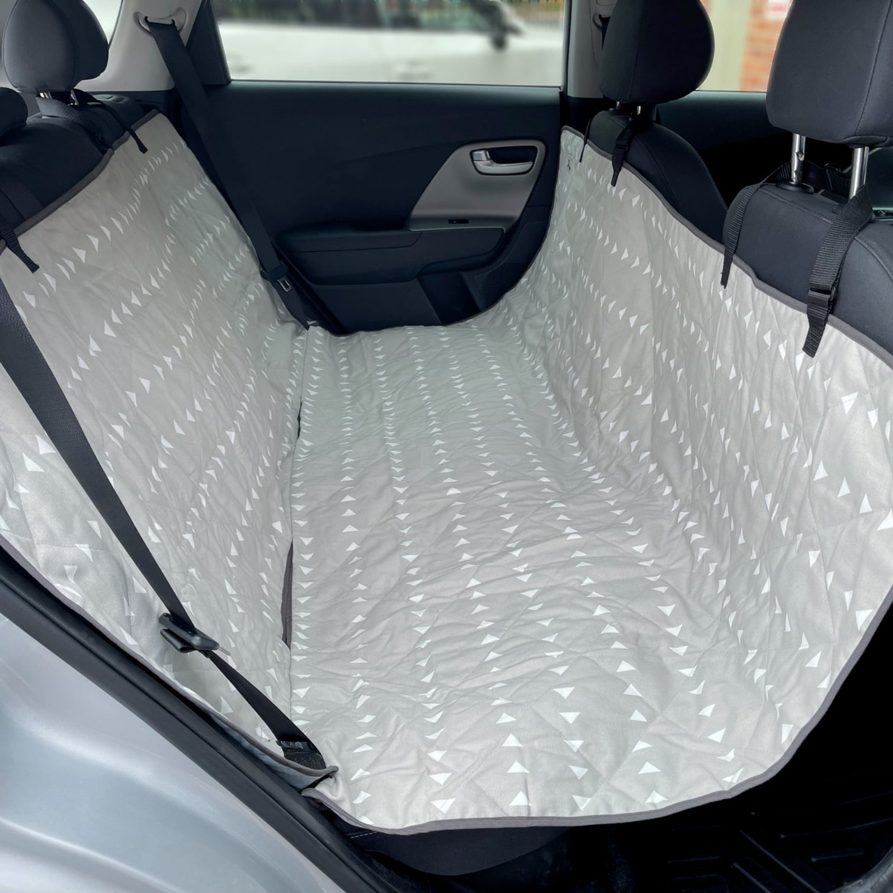 Light Gray 3-in-1 Dog Car Seat Cover & Hammock - Quilted & Water Resistant  - Fits Any Vehicle with Headrests