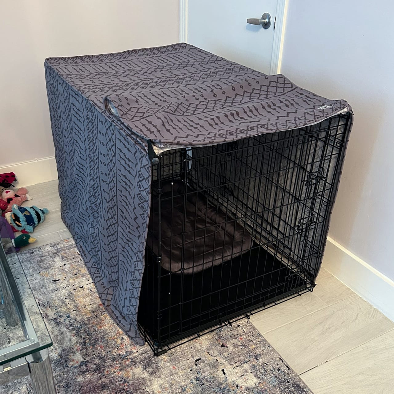 View of Dark Gray Breathable 100% Cotton Dog Crate Cover - Durable, Darkening ...