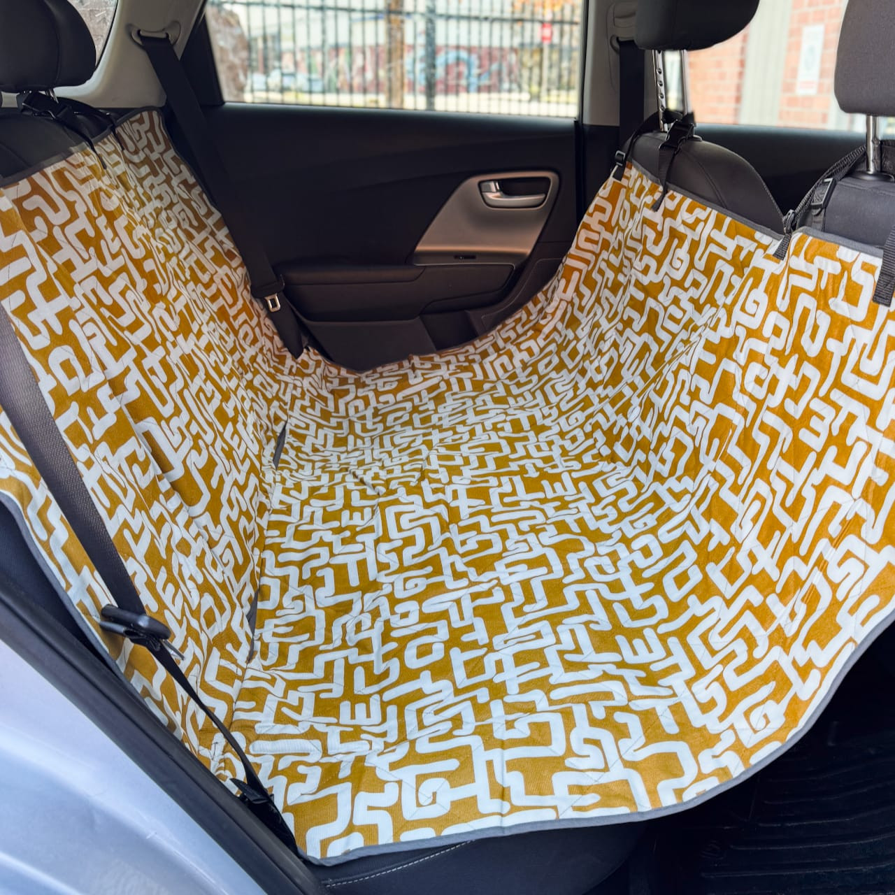 Brown and Blue/Grey 3-in-1 Dog Car Seat Cover Hammock Quilted