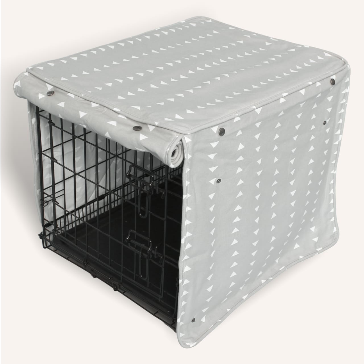 View of Light Gray Breathable 100% Cotton Dog Crate Cover - Durable, Darkening ...
