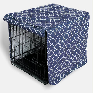 blue and white dog crate cover