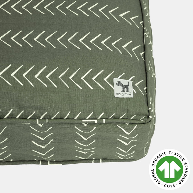 green dog bed cover detail
