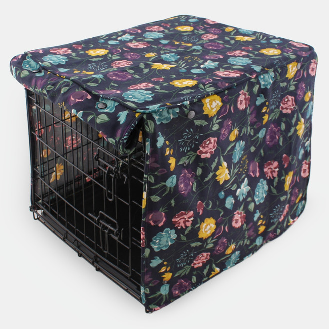 floral print crate cover with a dark blue background