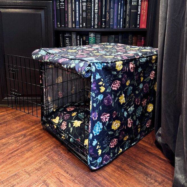 deep blue floral crate bed