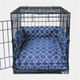 blue and white dog crate bumper