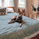 blue green weighted bed cover