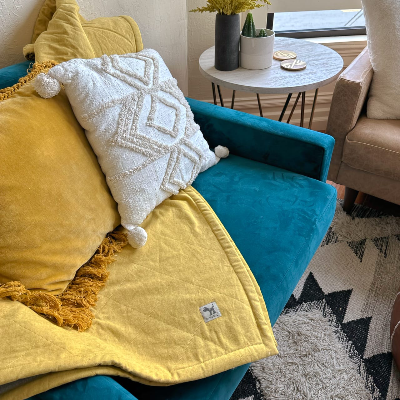 Yellow Dog Blanket and Pet Furniture Cover - 100% Cotton Top with