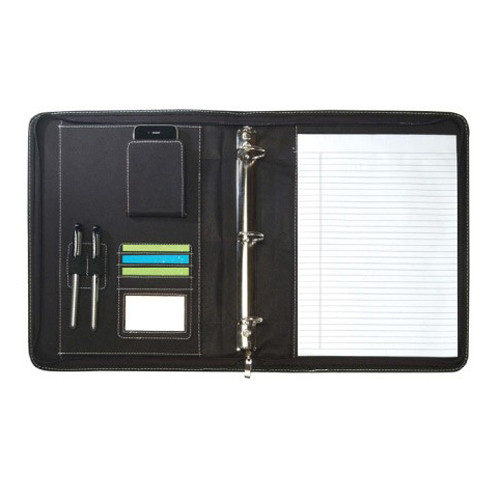 B8120 Black Leatherette Zippered Binder Padfolio ADmart Products