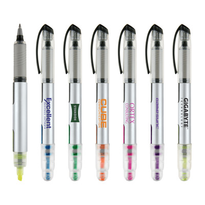 PS-1169 - 2-in-1 Plastic Rollerball Pen with Highlighter