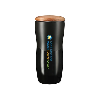 WA-2018 - Wood Lid Ceramic Tumbler