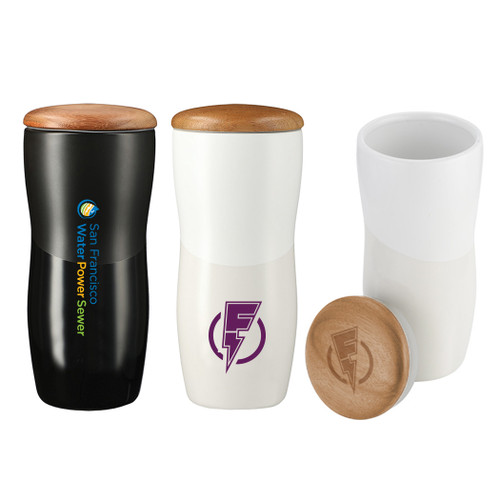 WA-2018 - Wood Lid Ceramic Tumbler