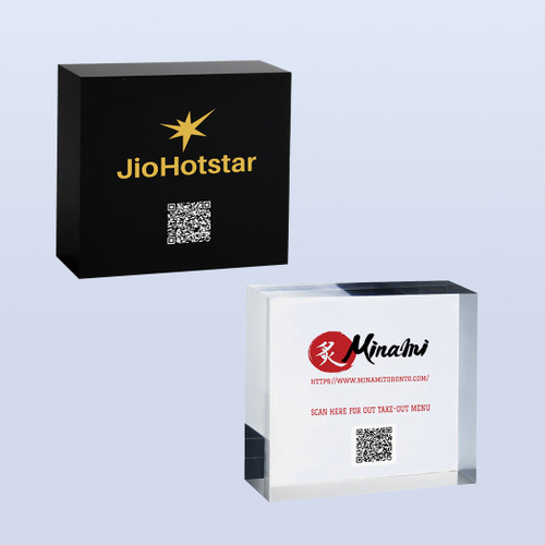 Custom acrylic display block with logo print