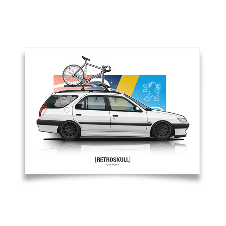 RETROSKULL Retro Peugeot 306 estate diesel - White - poster print (unframed)